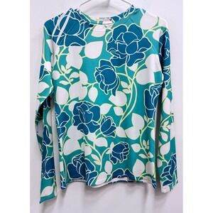 Before+Again Long Sleeve Top Womens Small Blue Floral Raglan Crew Neck USA
